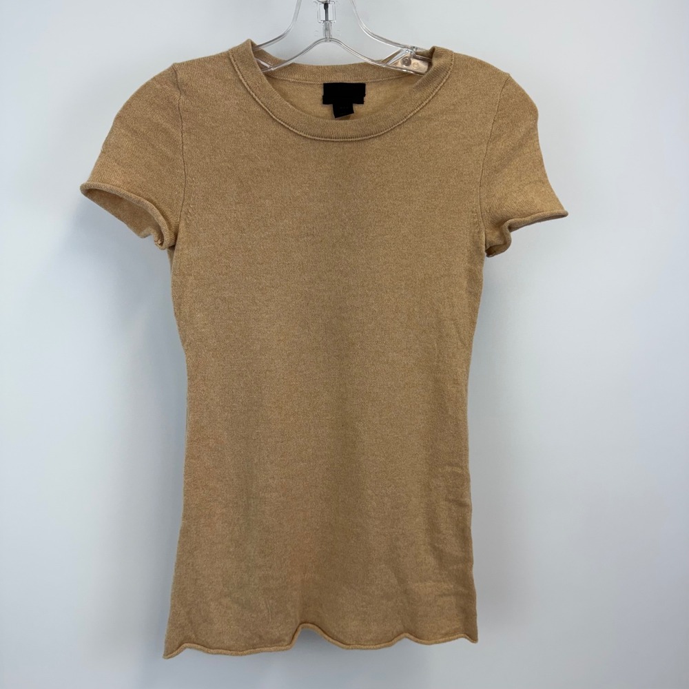 J. Crew Collection Italian Cashmere Short Sleeve Sweater Camel Tan XXS‎ 28762